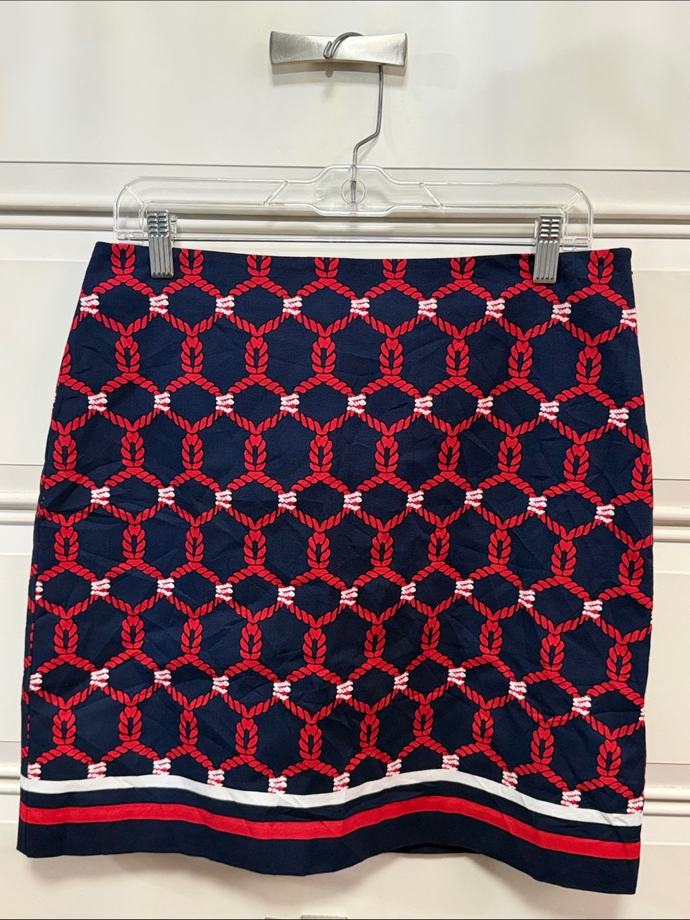 Talbots Navy Skirt with Red Rope Pattern